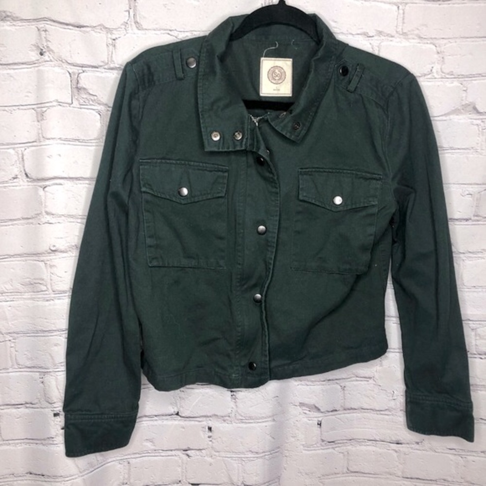 SO green zipper down utility motto jacket size large